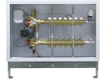 TIEMME rozvodná a mísící sada v kovové skříni s přímými ventily