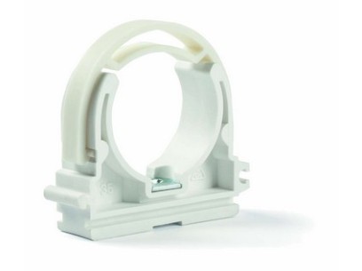 Plastová příchytka měděných trubek, jednoduchá s třmenem se závitem M6,  28 mm