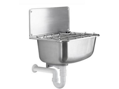 HAAS nerezová výlevka kompletní s masivním roštem, sifonem, přepadem a plochou na instalaci baterie