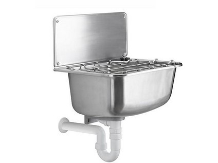 HAAS nerezová výlevka kompletní s masivním roštem, sifonem, přepadem a plochou na instalaci baterie