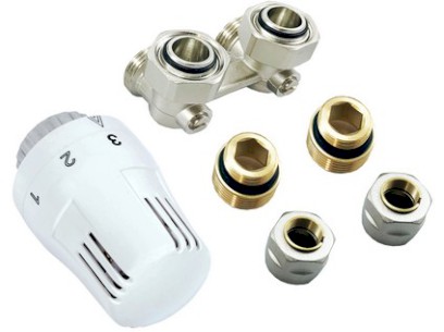 VK KIT rohový - šroubení, 2x redukce, 2x Cu15, termostatická hlavice