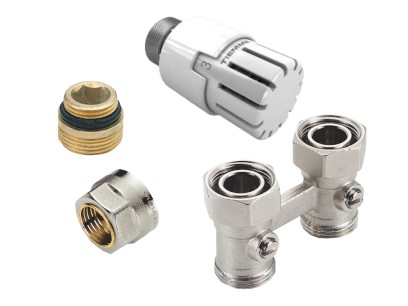 TIEMME přímý radiátorový kit pro připojení měděných trubek o průměru 15 s termostatickou hlavicí