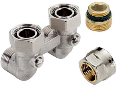 TIEMME rohový radiátorový kit pro připojení měděných trubek o průměru 15