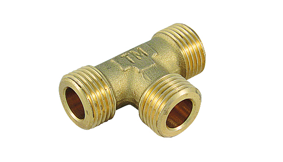 TIEMME mosazný T-kus vější / vnější / vnější závit na ploché těsnění