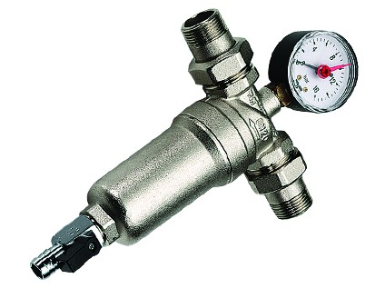 TIEMME odkalovací filtr s manometrem, se šroubením a mosazným tělem 1/2