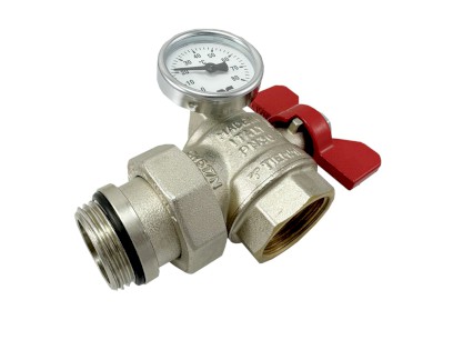 TIEMME kul. kohout rohový se šroubením, s teploměrem, vnější/vnitřní závit s červeným motýlem 1