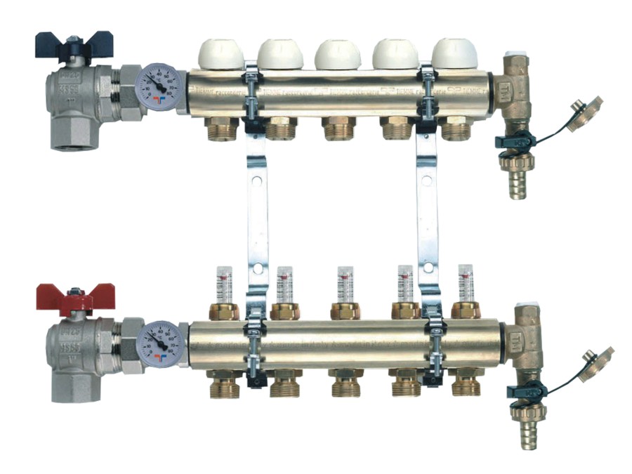 TIEMME rohový plně osazený rozdělovač s průtokoměry  6 okruhů