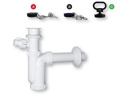 Umyvadlový sifon s nerezovou miskou, zátkou, řetízkem a pračkovým vývodem  DN 40