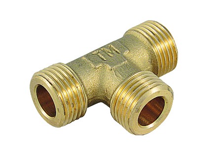 TIEMME mosazný T kus vnější/vnější/vnější závit na ploché těsnění 1