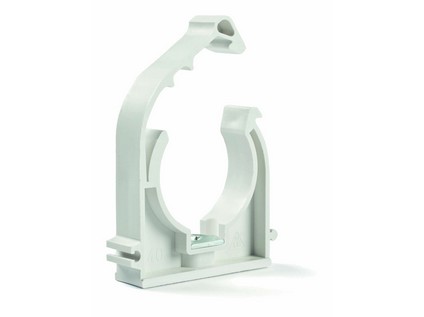 Plastová příchytka měděných trubek, jednoduchá se závitem M6 a klipem,  18 mm