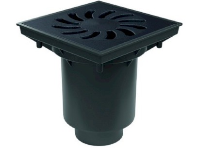 Kanalizační vpusť spodní, suchá klapka, plastová, litinová nebo lit. se šrouby mříž