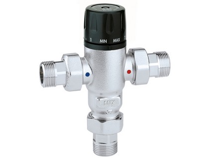 CALEFFI termostat. směšovací ventil se zpět. klapkami a připoj, šroubením 3/4