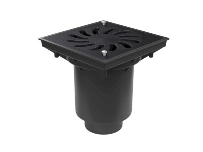 Kanalizační vpusť spodní se suchou klapkou s litinovou mříží se šrouby pro venkovní použití DN160/110,245x245mm