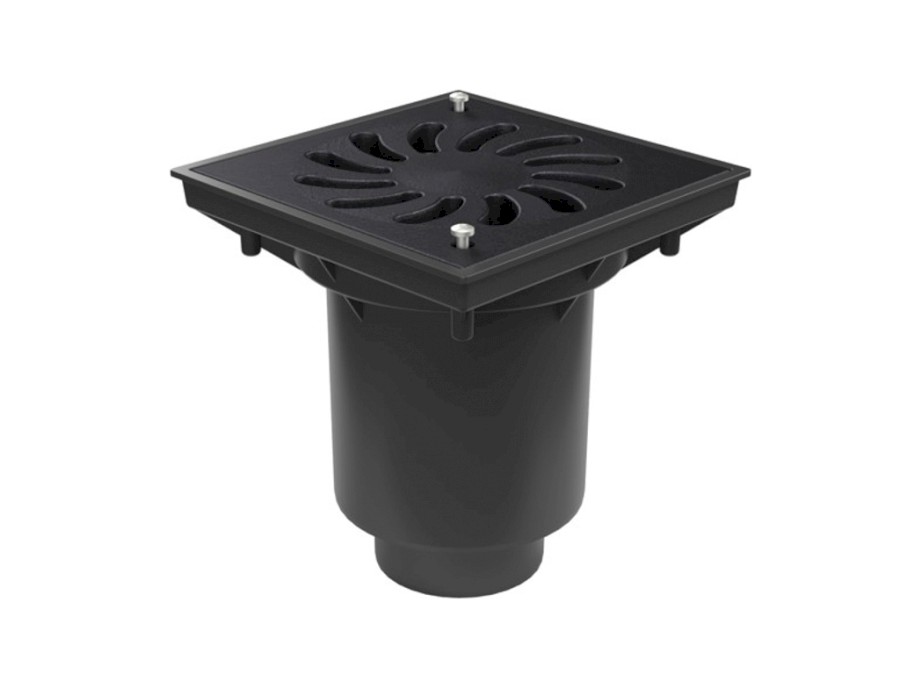 Kanalizační vpusť spodní se suchou klapkou s litinovou mříží se šrouby pro venkovní použití DN160/110,245x245mm