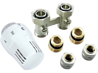 VK KIT přímý - šroubení, 2x redukce, 2x Cu15, termostatická hlavice