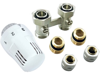 VK KIT přímý - šroubení, 2x redukce, 2x Cu15, termostatická hlavice