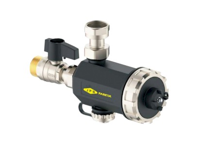 Magnetický odlučovač nečistot DN20 kompaktní pod kotel, s kulovým kohoutem 3/4