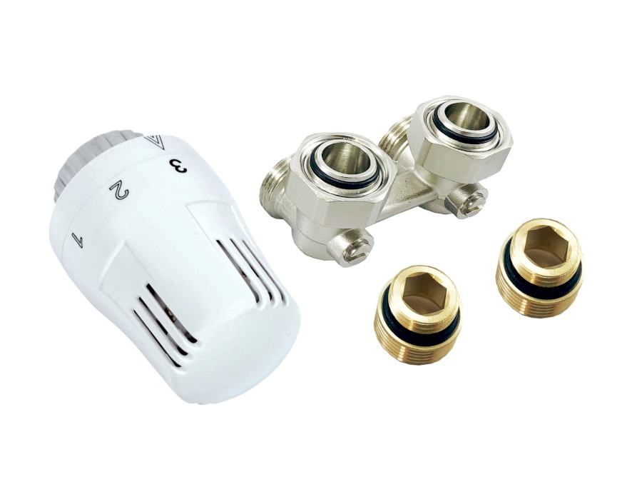 VK KIT rohový - šroubení, 2x redukce, termostatická hlavice