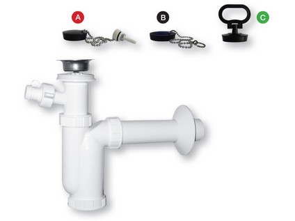 Umyvadlový sifon s nerezovou miskou, zátkou a řetízkem  DN 40