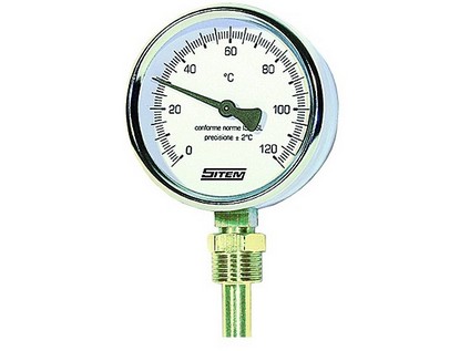 SITEM teploměr se spodním napojením a jímkou, 0-60/120°C