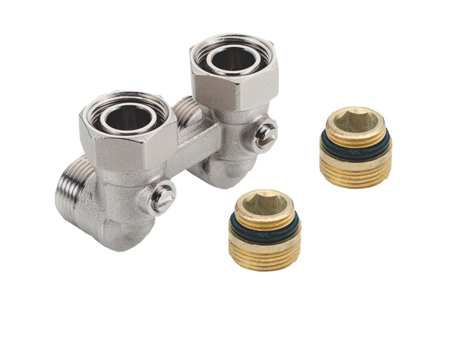 TIEMME rohové radiátorové uzavíratelné šroubení H pro VK s 2x redukcí 1/2